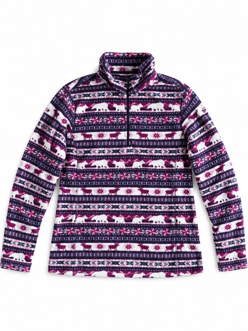Lands’ End Fair Isle Fleece 1/4 Zip Pullover Cozy Winter Top XL